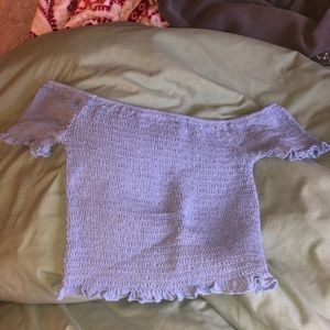 Blue off the shoulder crop top